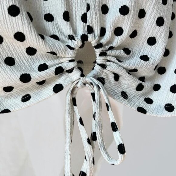Zara Polka Dot Front Tie Blouse M – V-Neck Cropped Summer Top - Picture 5 of 13